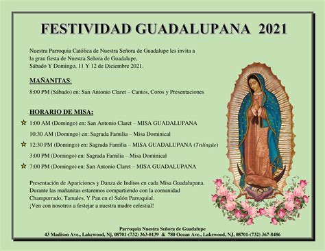 Our Lady of Guadalupe Mass Times .